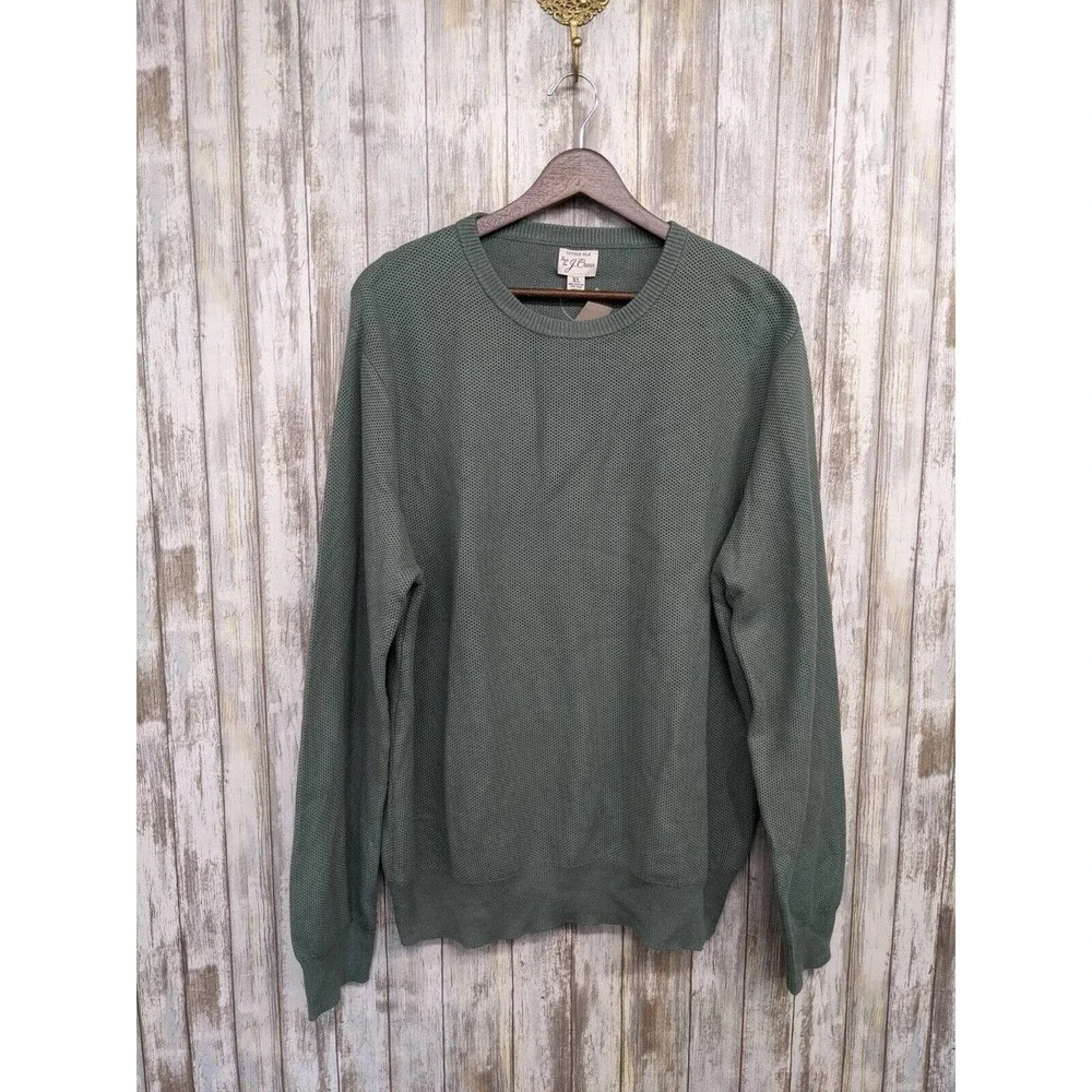 J. Crew Men's Cotton Silk Piqué Knit Sweater Faded Bluegrass Green XL NWT $89